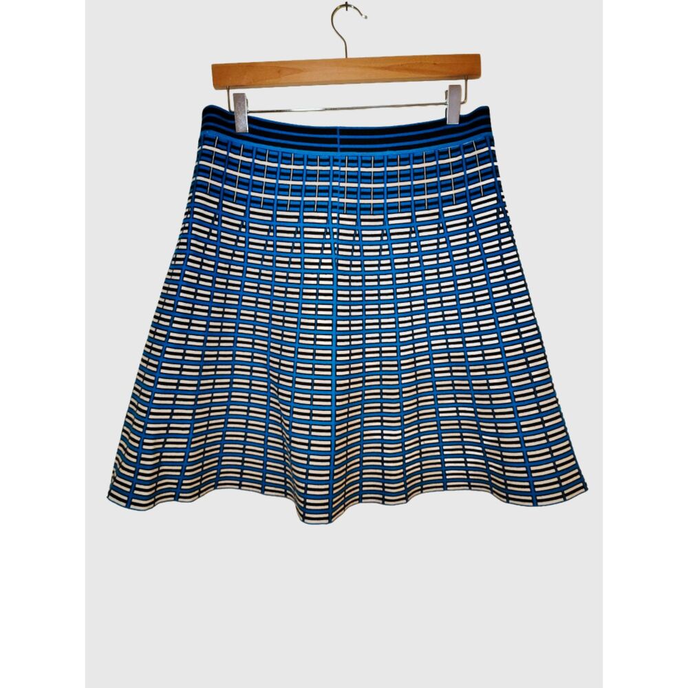 Per Se Geometric Grid Knit A-Line Mini Skirt Mod Retro Office Siren Twee